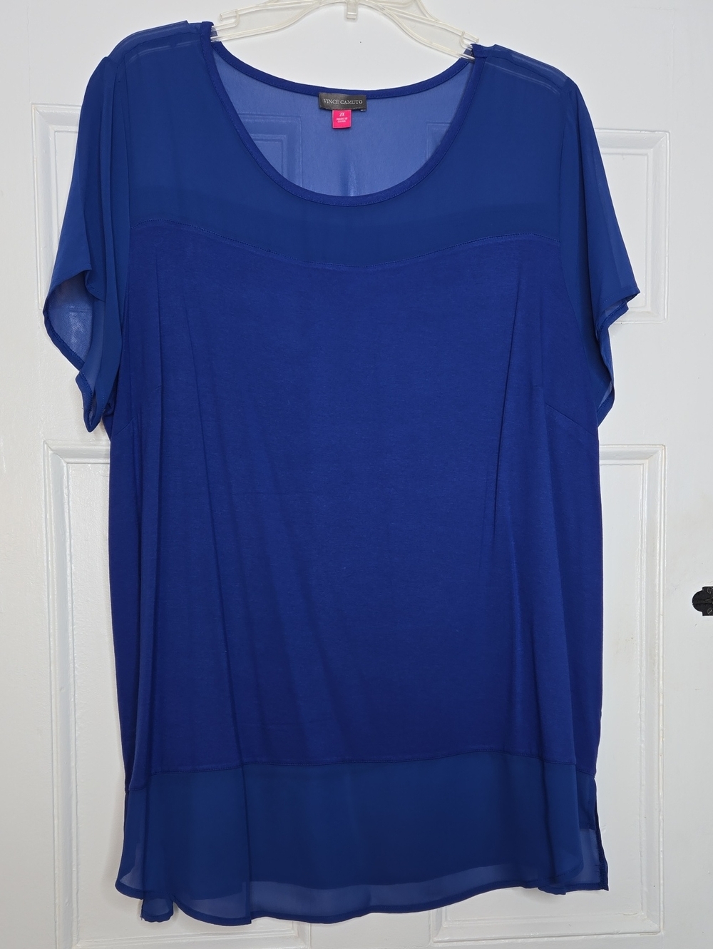 Vince Camuto Royal Blue Chiffon-Trim Scoop Neck Tunic, Size 2X